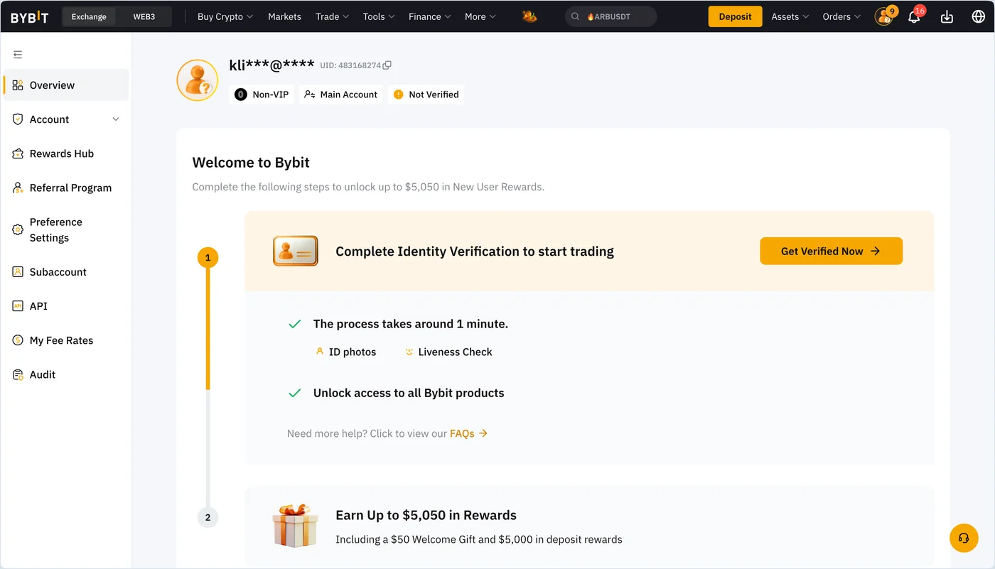 Bybit account dashboard