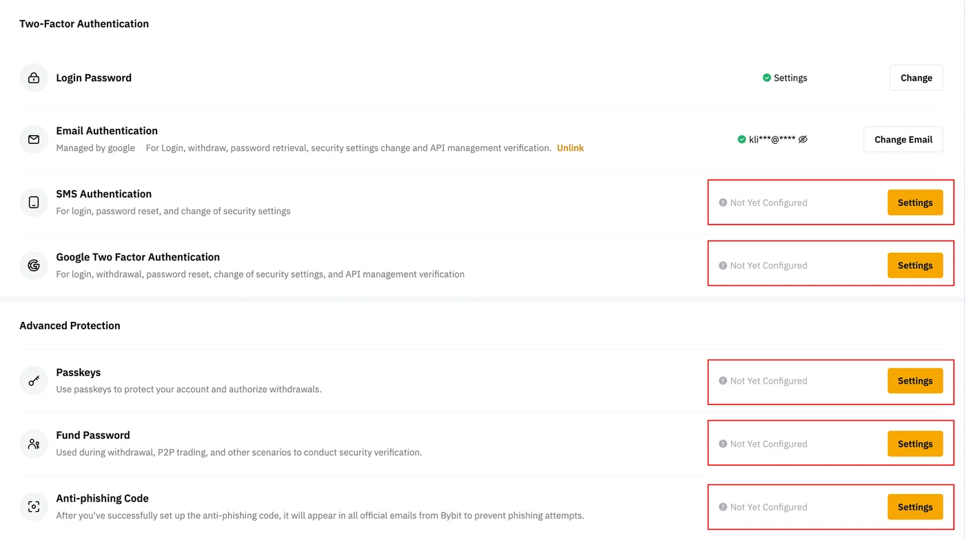 Bybit security settings