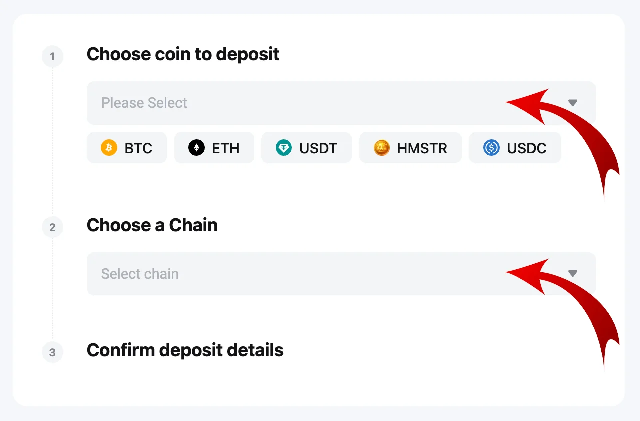 Select coin to deposit