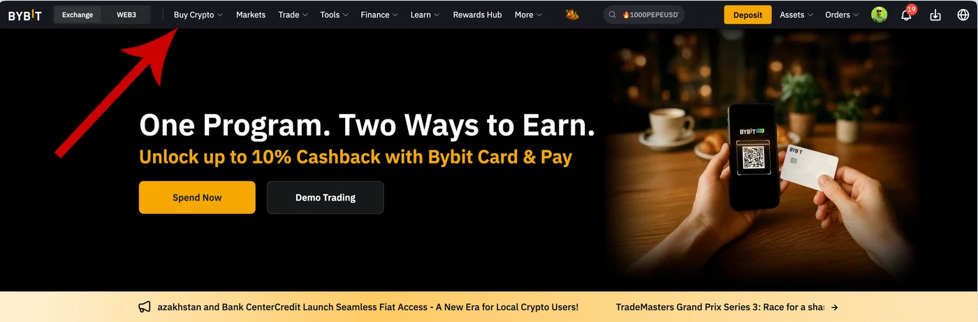 Buy crypto menu