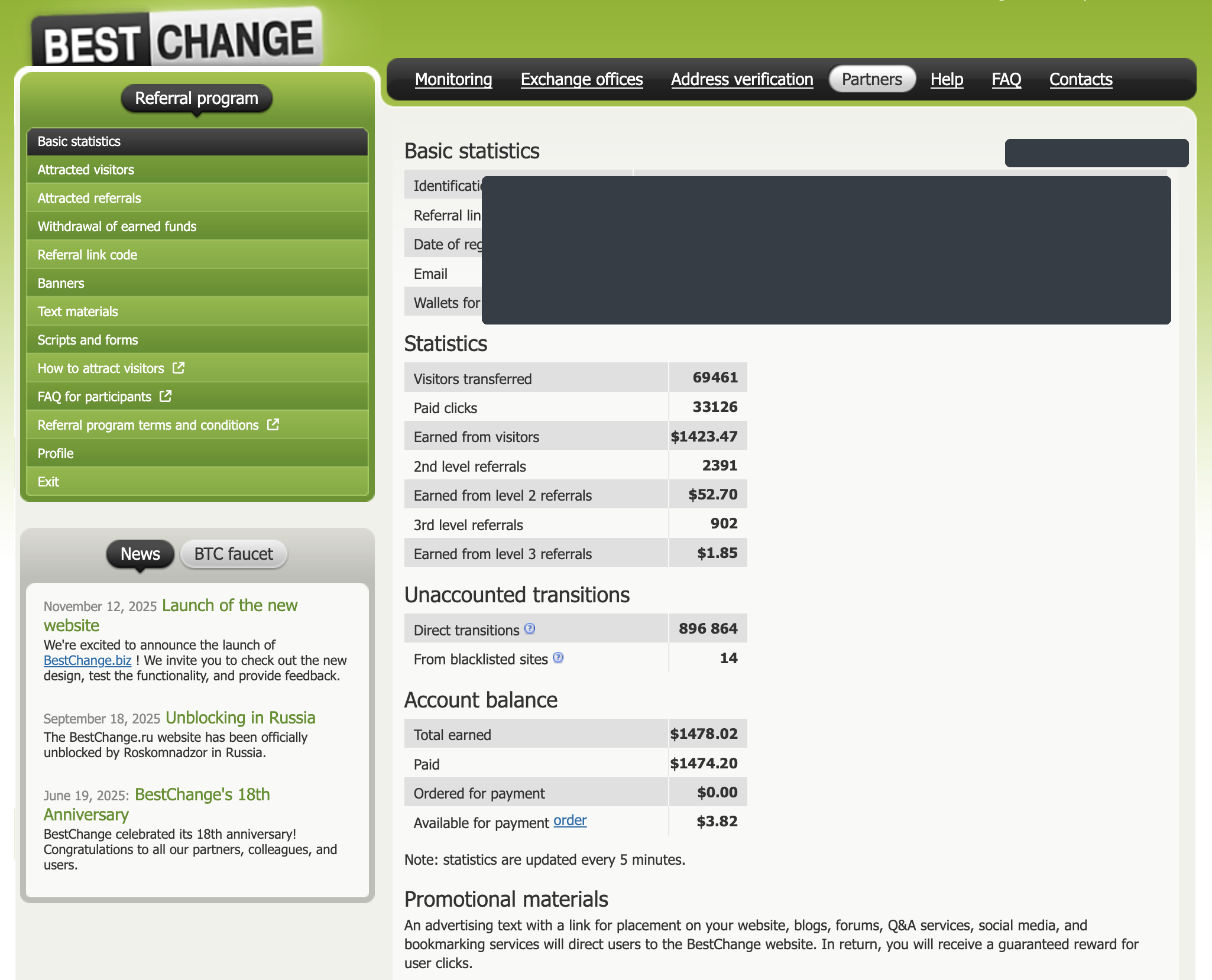 BestChange partner dashboard